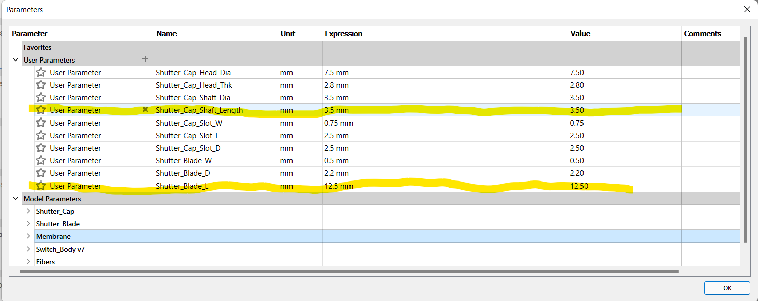 Parameters edit in Fusion 360